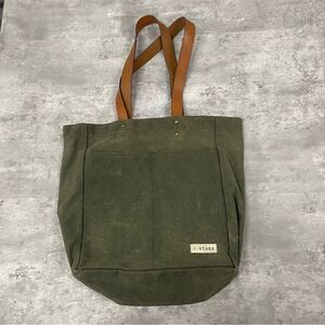 J. Stark Tote Bag Green Canvas - Leather Handle Bag